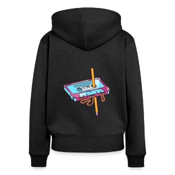 Kassette Mixtape Classic Audio Tape mit Bleistift - Frauen Premium Bio Zip Hoodie - Schwarz - Hinten - Julia (174cm)