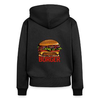 J’adore la restauration rapide, les hamburgers et les frites - Sweat à capuche zippé Premium bio Femme - noir - Dos - Julia (174cm)