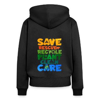 Recycling - Frauen Premium Bio Zip Hoodie - Schwarz - Hinten - Julia (174cm)