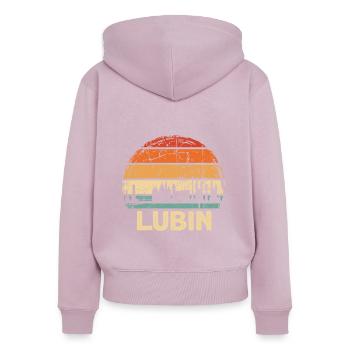Pologne Lubin Skyline - Sweat à capuche zippé Premium bio Femme - rose poudré - Dos - Julia (174cm)