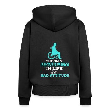 Rollstuhl - Frauen Premium Bio Zip Hoodie - Schwarz - Hinten - Julia (174cm)