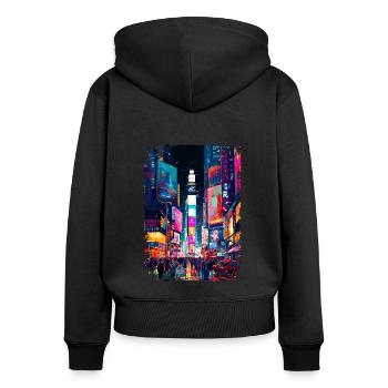 New York - Frauen Premium Bio Zip Hoodie - Schwarz - Hinten - Julia (174cm)