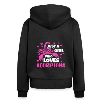 Scorpion - Frauen Premium Bio Zip Hoodie - Schwarz - Hinten - Julia (174cm)