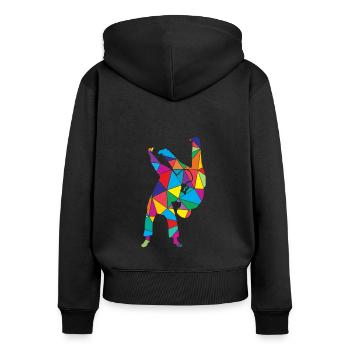 Judo Polygon Judoka Trainer - Frauen Premium Bio Zip Hoodie - Schwarz - Hinten - Julia (174cm)