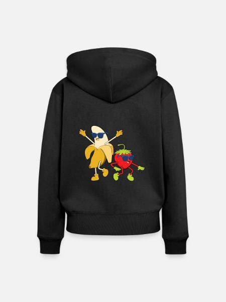 Banane-Erdbeere Sommer - Frauen Premium Bio Zip Hoodie - Schwarz