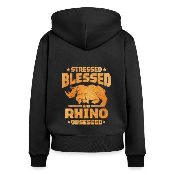 Rhinocéros - Sweat à capuche zippé Premium bio Femme - noir - Dos - Julia (174cm)