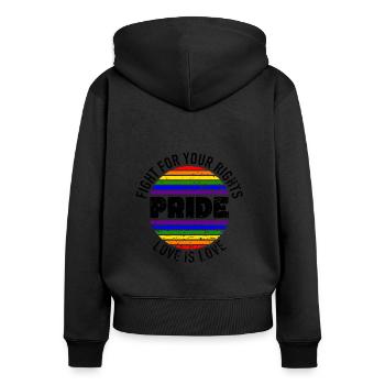Pride LGBT Liebe gewinnt, wir sind queer und stolz - Frauen Premium Bio Zip Hoodie - Schwarz - Hinten - Julia (174cm)