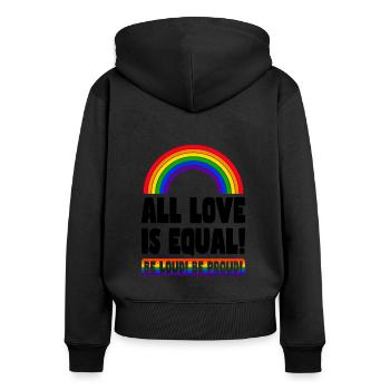 Pride LGBT Liebe gewinnt, wir sind queer und stolz - Frauen Premium Bio Zip Hoodie - Schwarz - Hinten - Julia (174cm)
