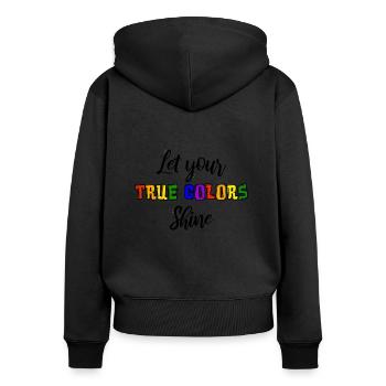 Pride LGBT Liebe gewinnt, wir sind queer und stolz - Frauen Premium Bio Zip Hoodie - Schwarz - Hinten - Julia (174cm)
