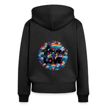 Pride LGBT Liebe gewinnt, wir sind queer und stolz - Frauen Premium Bio Zip Hoodie - Schwarz - Hinten - Julia (174cm)
