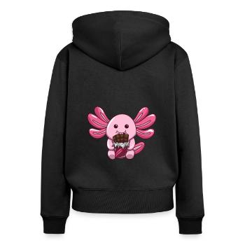 Schokolade - Frauen Premium Bio Zip Hoodie - Schwarz - Hinten - Julia (174cm)