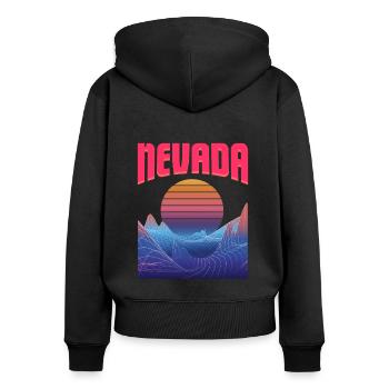 Nevada - Frauen Premium Bio Zip Hoodie - Schwarz - Hinten - Julia (174cm)