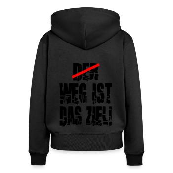 weg ist das Ziel Motivation Spruch Statement - Frauen Premium Bio Zip Hoodie - Schwarz - Hinten - Julia (174cm)