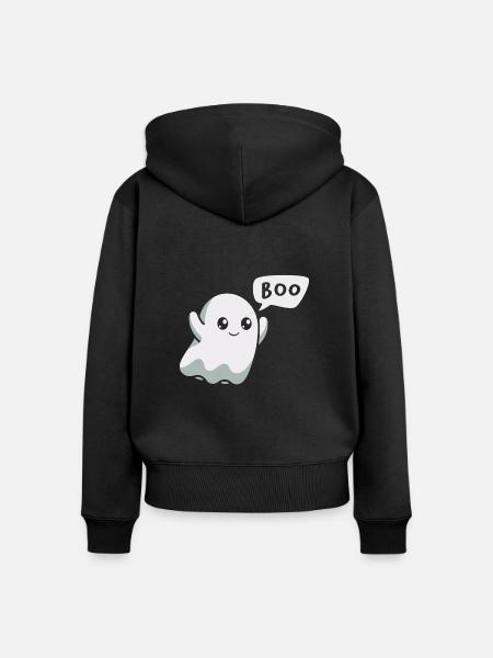 Boo Gespenst Halloween - Frauen Premium Bio Zip Hoodie - Schwarz