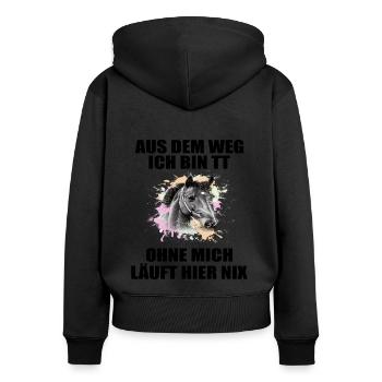 Tuniertrottel ich mach hier alles Pferd Rappe - Frauen Premium Bio Zip Hoodie - Schwarz - Hinten - Julia (174cm)