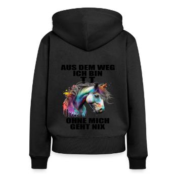 Tuniertrottel ich mach hier alles Pferd Rappe - Frauen Premium Bio Zip Hoodie - Schwarz - Hinten - Julia (174cm)