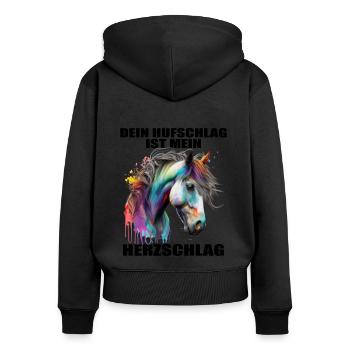 Pferde Herzschlag Reiten Hufe Hufeisen Herz Pony - Frauen Premium Bio Zip Hoodie - Schwarz - Hinten - Julia (174cm)
