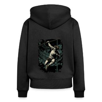 Stabhochspringer in Aktion - Frauen Premium Bio Zip Hoodie - Schwarz - Hinten - Julia (174cm)