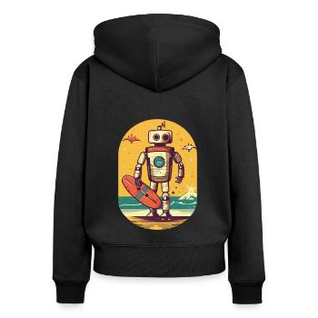 Robotor mit Surfbrett - Frauen Premium Bio Zip Hoodie - Schwarz - Hinten - Julia (174cm)