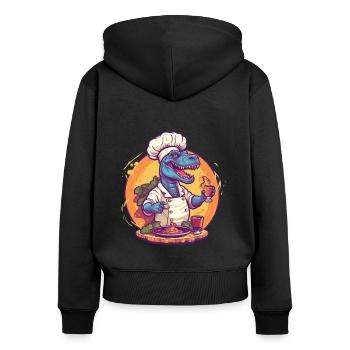 Dinosaure avec tablier de cuisine - Sweat à capuche zippé Premium bio Femme - noir - Dos - Julia (174cm)