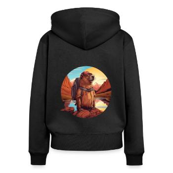 Cochons d’Inde Capybara en tournée - Sweat à capuche zippé Premium bio Femme - noir - Dos - Julia (174cm)