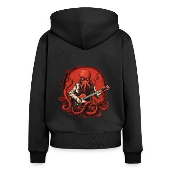 Musikalische Krake - Frauen Premium Bio Zip Hoodie - Schwarz - Hinten - Julia (174cm)