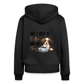 Journée mondiale du café avec un chien - Sweat à capuche zippé Premium bio Femme - noir - Dos - Julia (174cm)