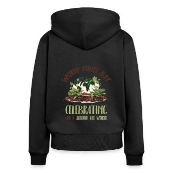 World Coffee Day - Women's Premium Organic Zip Hoodie - black - Back - Julia (174cm)