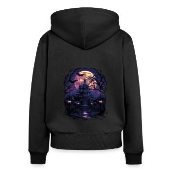 Ambiance effrayante d’Halloween - Sweat à capuche zippé Premium bio Femme - noir - Dos - Julia (174cm)