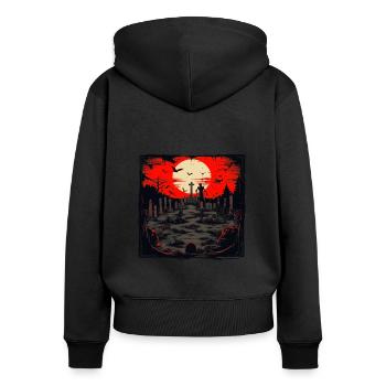 Ambiance effrayante d’Halloween - Sweat à capuche zippé Premium bio Femme - noir - Dos - Julia (174cm)
