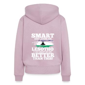 Lesotho - Frauen Premium Bio Zip Hoodie - Altrosa - Hinten - Julia (174cm)