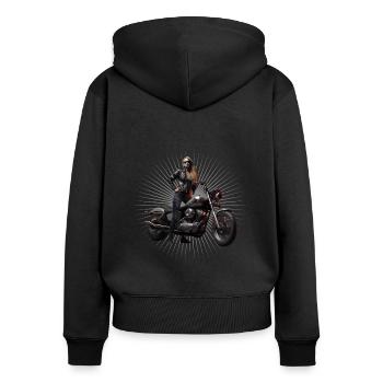 Motorradfahrerin Frau Motorrad - Frauen Premium Bio Zip Hoodie - Schwarz - Hinten - Julia (174cm)