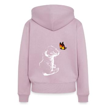 Belette au papillon - Sweat à capuche zippé Premium bio Femme - rose poudré - Dos - Julia (174cm)