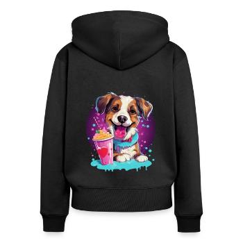Hund trinkt Milchshake - Frauen Premium Bio Zip Hoodie - Schwarz - Hinten - Julia (174cm)
