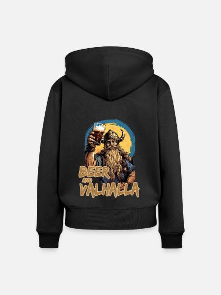 Beer And Valhalla Wikinger - Frauen Premium Bio Zip Hoodie - Schwarz
