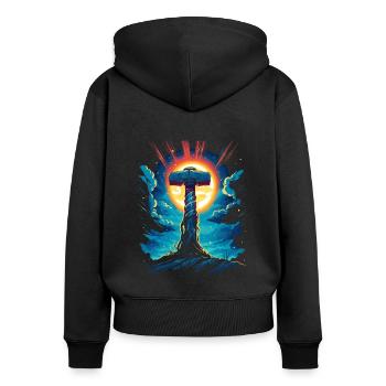 Mythologischer Hammer – Erobere die Legenden - Frauen Premium Bio Zip Hoodie - Schwarz - Hinten - Julia (174cm)