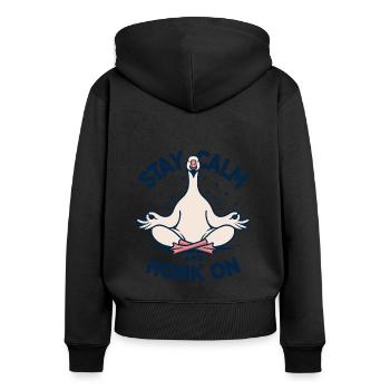 Ruhig bleiben Gans - Frauen Premium Bio Zip Hoodie - Schwarz - Hinten - Julia (174cm)