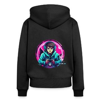 Le jeu est ma vie - Sweat à capuche zippé Premium bio Femme - noir - Dos - Julia (174cm)