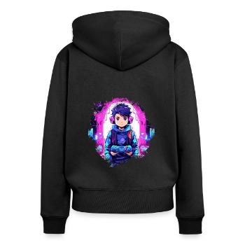 Le jeu est ma vie - Sweat à capuche zippé Premium bio Femme - noir - Dos - Julia (174cm)