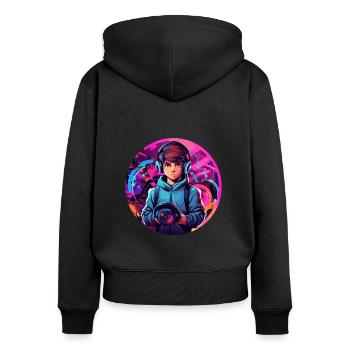 Le jeu est ma vie - Sweat à capuche zippé Premium bio Femme - noir - Dos - Julia (174cm)