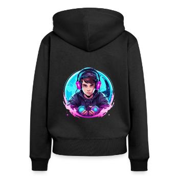 Le jeu est ma vie - Sweat à capuche zippé Premium bio Femme - noir - Dos - Julia (174cm)