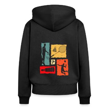 Badminton Retro - Frauen Premium Bio Zip Hoodie - Schwarz - Hinten - Julia (174cm)