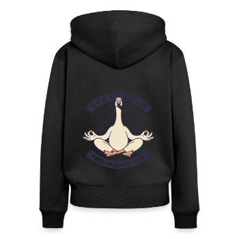 Ruhig bleiben Gans - Frauen Premium Bio Zip Hoodie - Schwarz - Hinten - Julia (174cm)