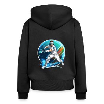 Tennis - Frauen Premium Bio Zip Hoodie - Schwarz - Hinten - Julia (174cm)