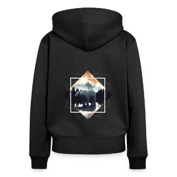 Abstrakter Bär in den Bergen - Frauen Premium Bio Zip Hoodie - Schwarz - Hinten - Julia (174cm)