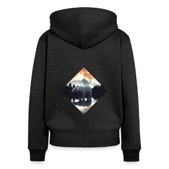 Abstrait Ours Dans Les Montagnes - Sweat à capuche zippé Premium bio Femme - noir - Dos - Julia (174cm)