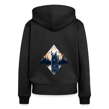 Abstrakter Bär in den Bergen - Frauen Premium Bio Zip Hoodie - Schwarz - Hinten - Julia (174cm)
