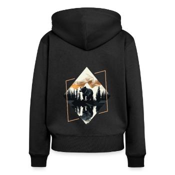 Abstrakter Bär in den Bergen - Frauen Premium Bio Zip Hoodie - Schwarz - Hinten - Julia (174cm)