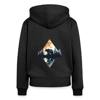 Abstrakter Bär in den Bergen - Frauen Premium Bio Zip Hoodie - Schwarz - Hinten - Julia (174cm)