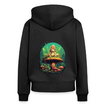 Grenouille magique dans les bois Cottagecore psycédélique - Sweat à capuche zippé Premium bio Femme - noir - Dos - Julia (174cm)